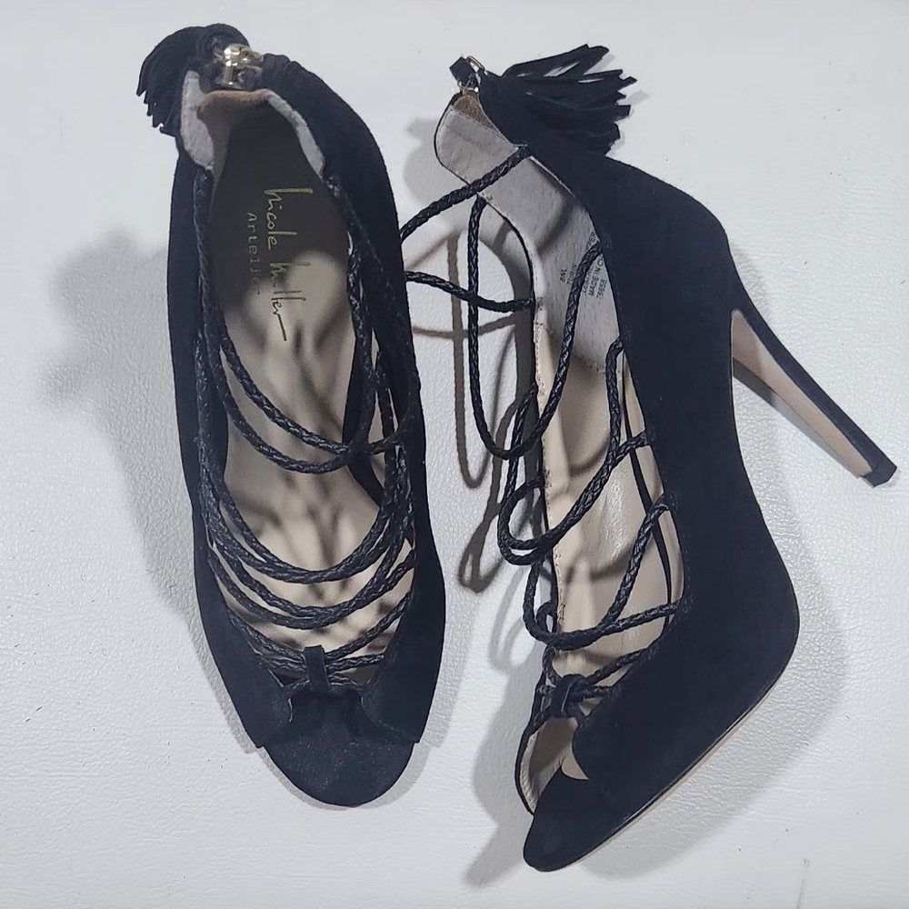 Nicole Miller Artelier Turin black leather suede Elegant Black Women's Heels - Picture 2 of 8